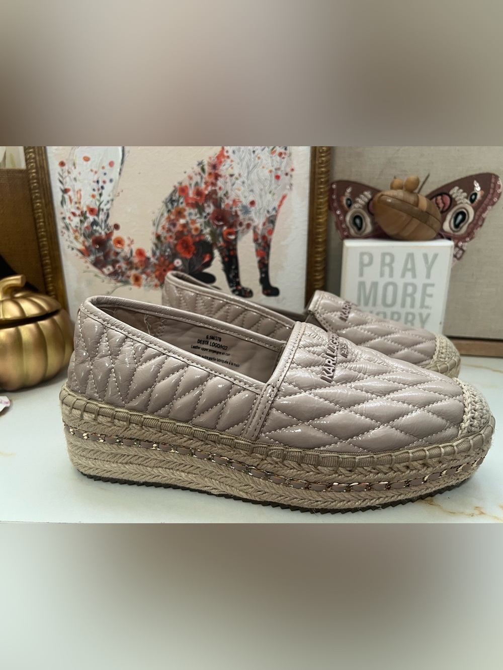 Karl Lagerfeld Quilted Platform Espadrille Slip-Ons - Beige Taupe